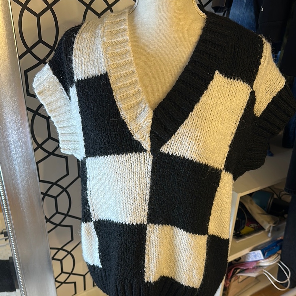 Zara Wednesday Adams Black and White Checkered Women's Sweater